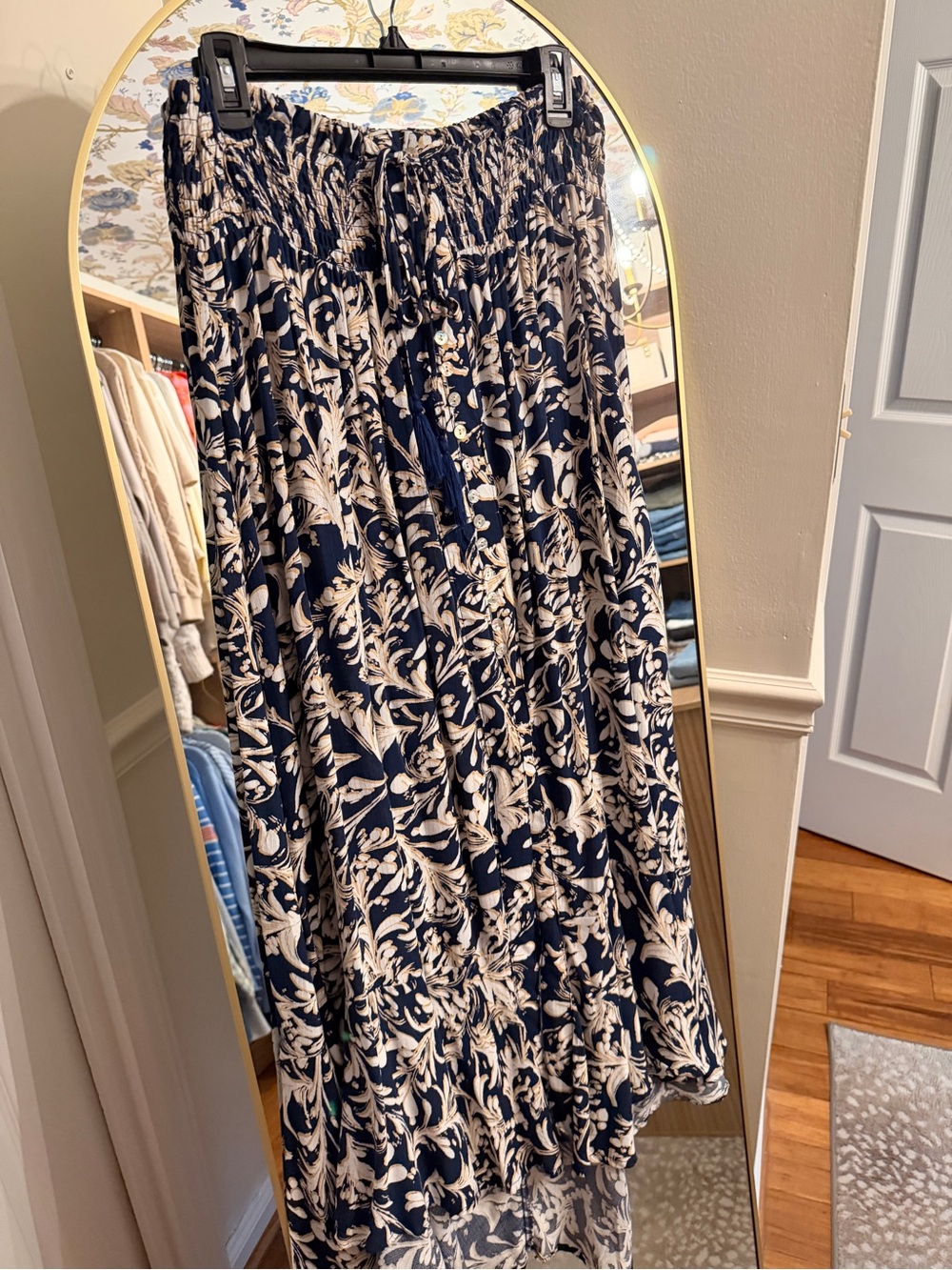 Women's Navy and Cream Floral High Low Maxi Skirt